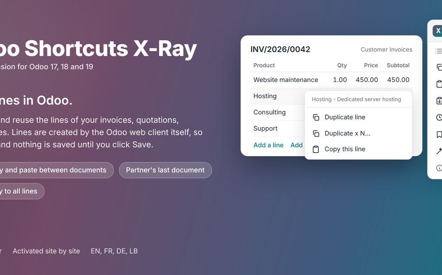 Odoo Shortcuts X-Ray